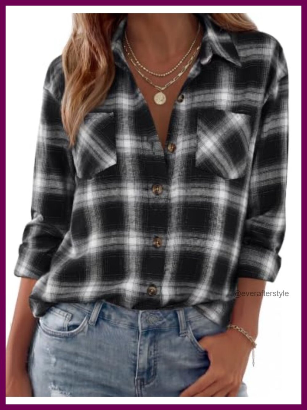 Womens Flannel Shirt Long Sleeve Button Down Plaid Casual Top
